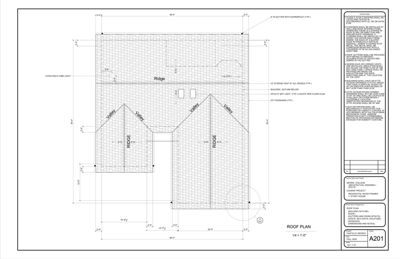 Roof plan, dimension,materials, roof pitch 8:12